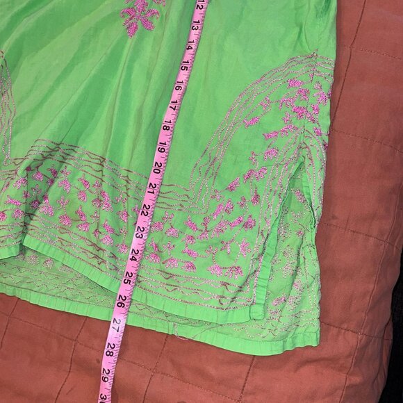 Gretchen Scott Green Cotton Tunic Top Embroidered V-Neck 3/4 Sleeves L boho - Picture 9 of 10